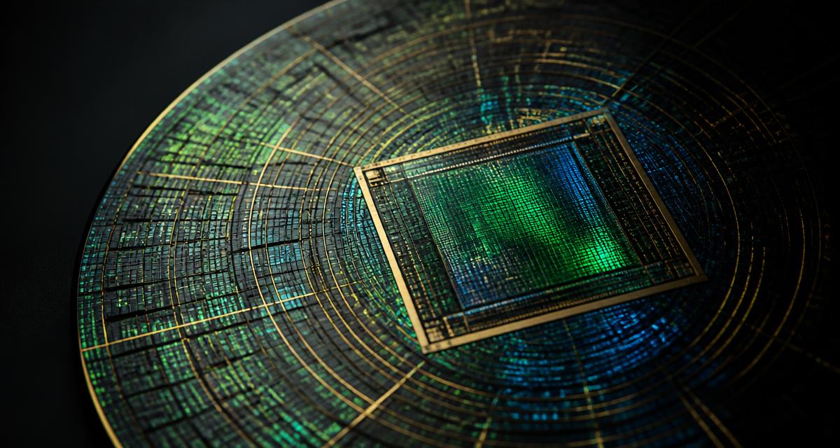 Abstract macro image of a silicon wafer and GPU die with green and blue light refraction, illustrating NVIDIA earnings coverage