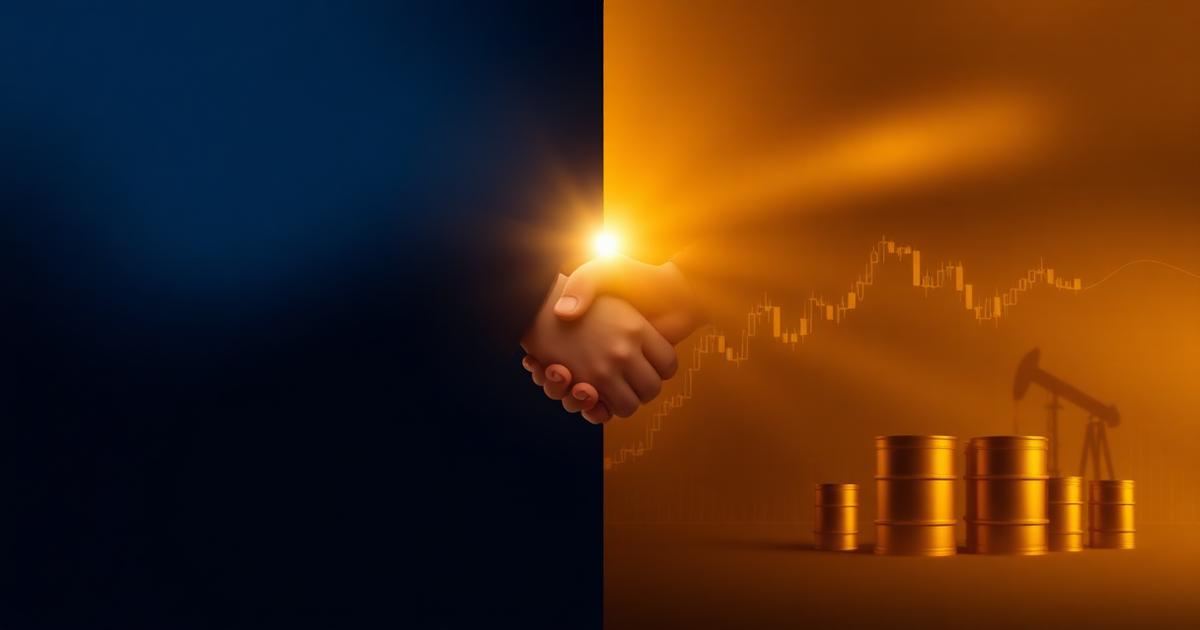 Split composition symbolising Iran-Israel ceasefire market impact with oil barrels and stock chart
