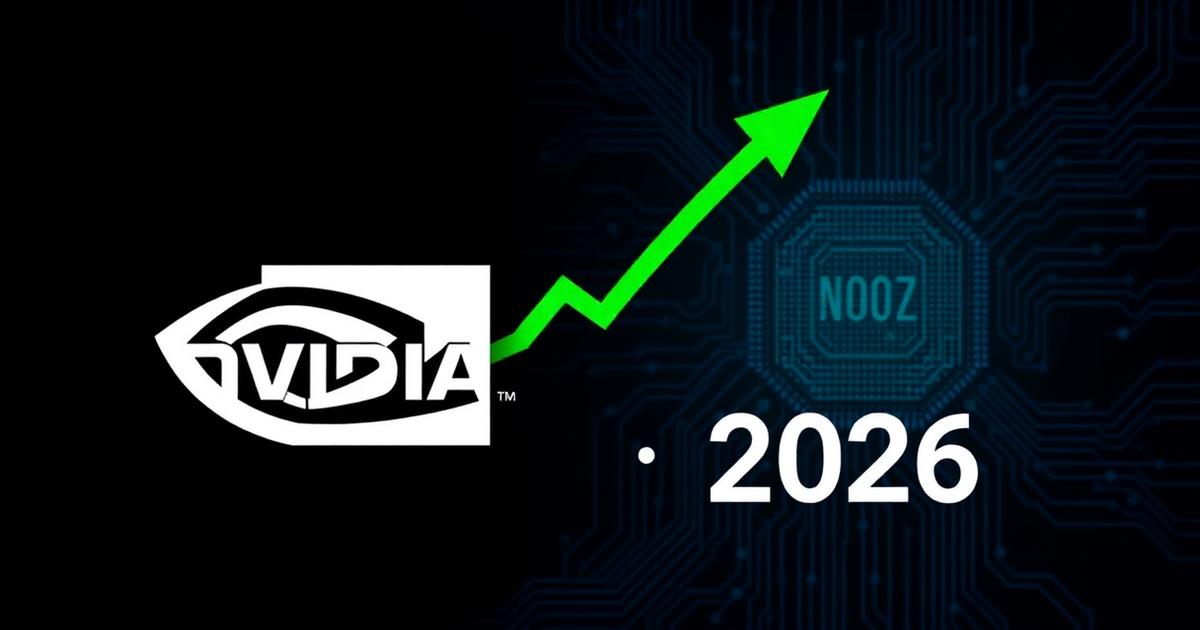 NVIDIA logo with ascending green stock chart and 2026 on a dark tech background