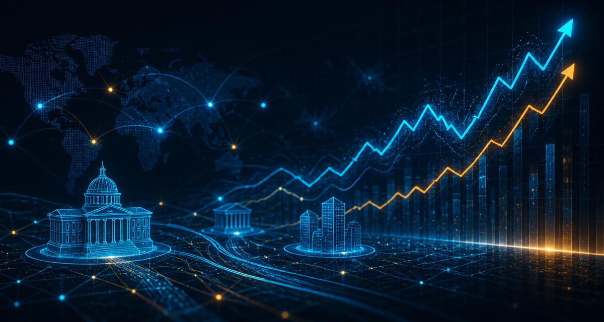 Abstract data-analytics dashboard with rising charts representing Palantir stock forecast for 2026