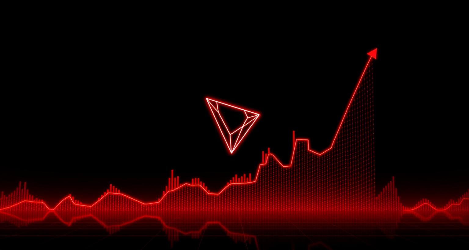 Tron TRX price prediction 2026 — red candlestick chart with TRX logo on black background